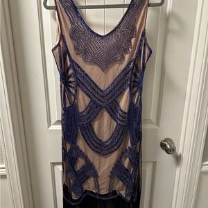 Beaded Flapper Dress with Blue Accents. Zipper on side